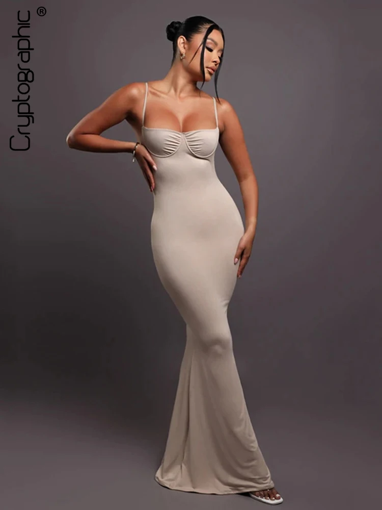 

Cryptographic элегантное платье макси на тонких бретелях для женщин, вечерние платья для клубов, платья для дня рождения, сексуальные драпированн...