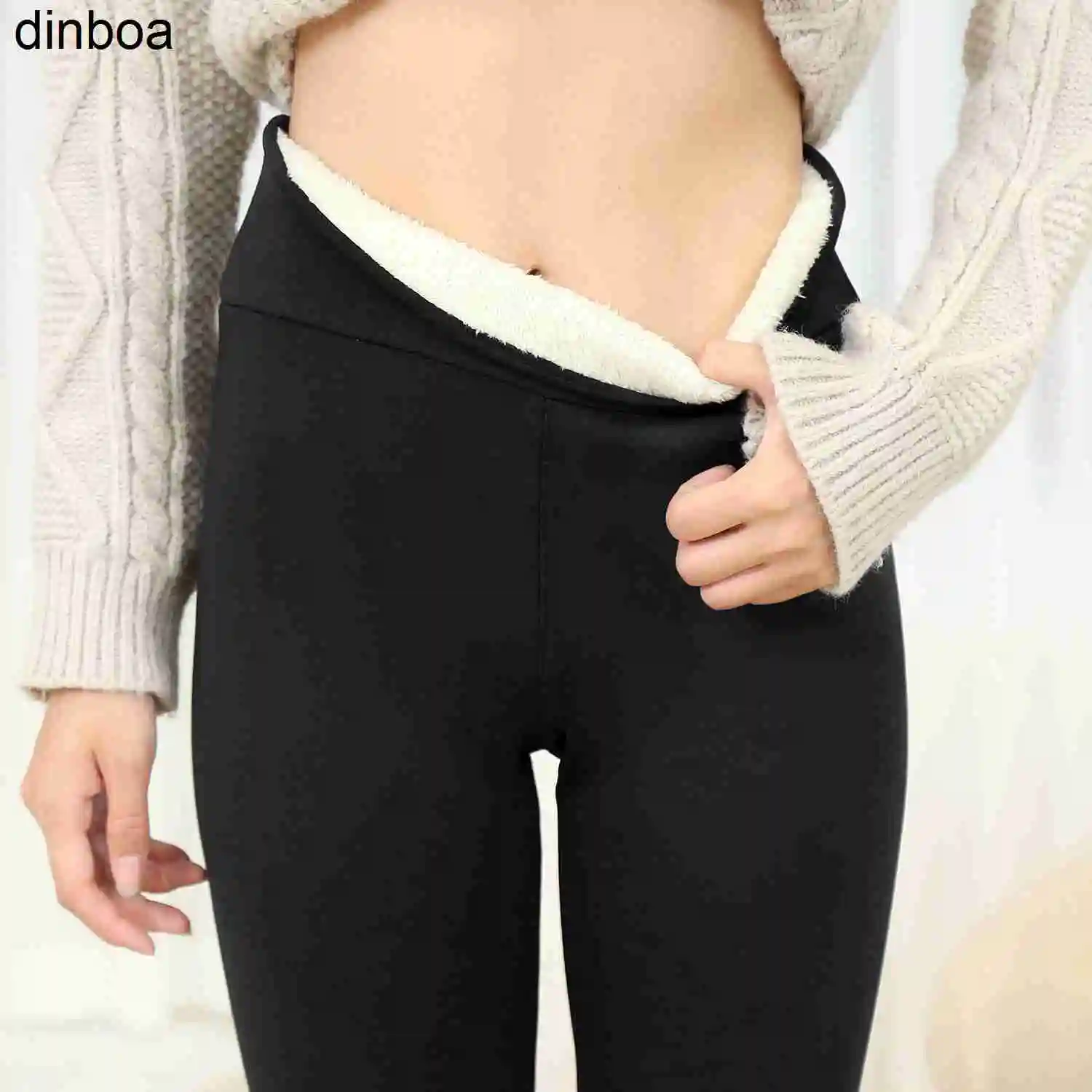 

Женские зимние брюки Dinboa-2022, плотные теплые флисовые брюки с высокой талией, эластичные повседневные брюки из овечьей шерсти