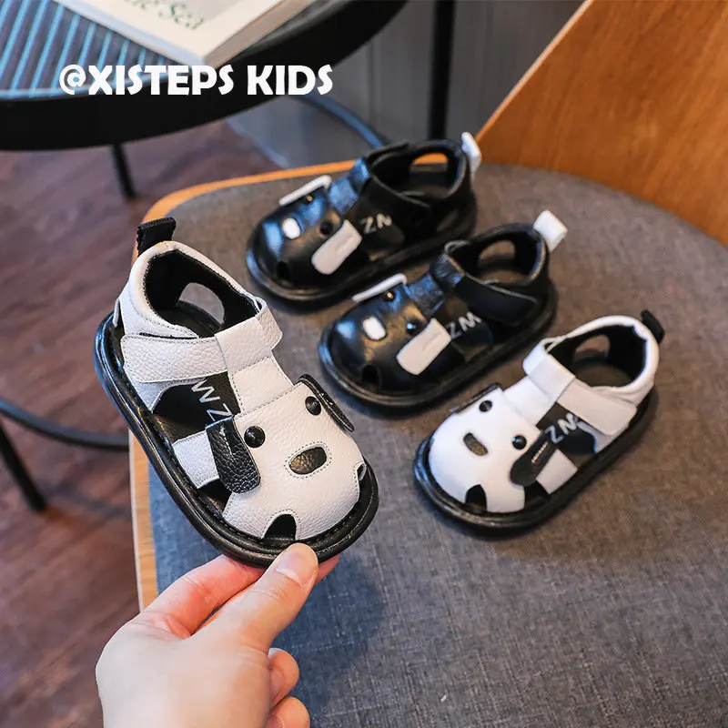 

Genuine Leather Cute Baby Summer Sandals Toddler Girls Boys First Walkers Cartoon Design Super Soft Beach Sandals 2023