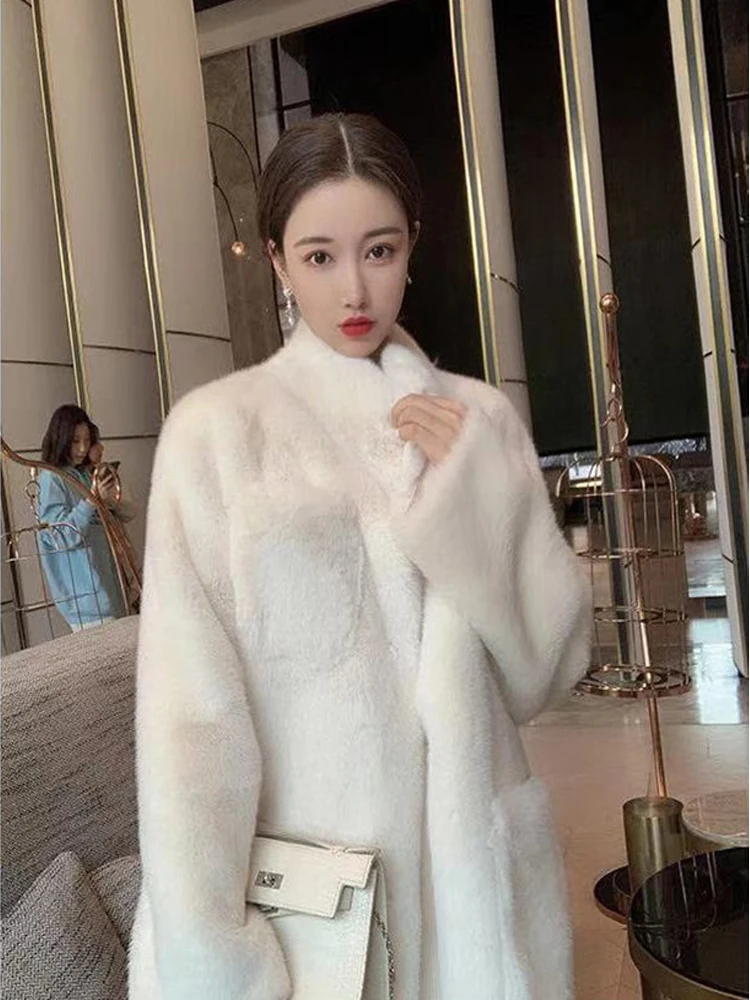 Fur Coat Women's Winter Fashion Imitation Mink Fur Coat Medium Long Thickened Warm Fur Integrated Mink Coat manteau femme hiver