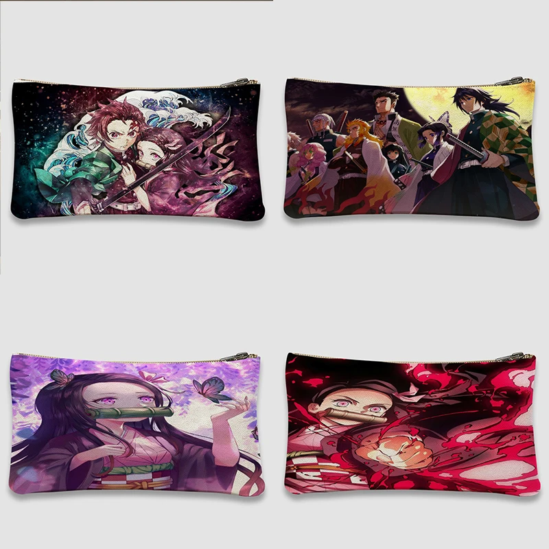 

Anime Demon Slayer Zipper Makeup Bag Pen Stationery Catoon Pencil Box Woman Cosmetic Bag Teenager Lipstick Canvas Storage Bags