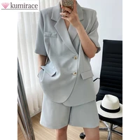 2022 summer thin authentic upscale suit elegant womens suit jacket shorts suit casual loose two piece office suit