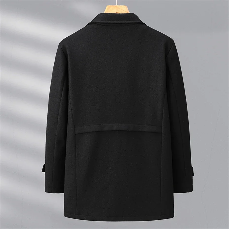 Мужская шерстяная куртка однотонная длинная стильная Осень-зима размеры до 12XL