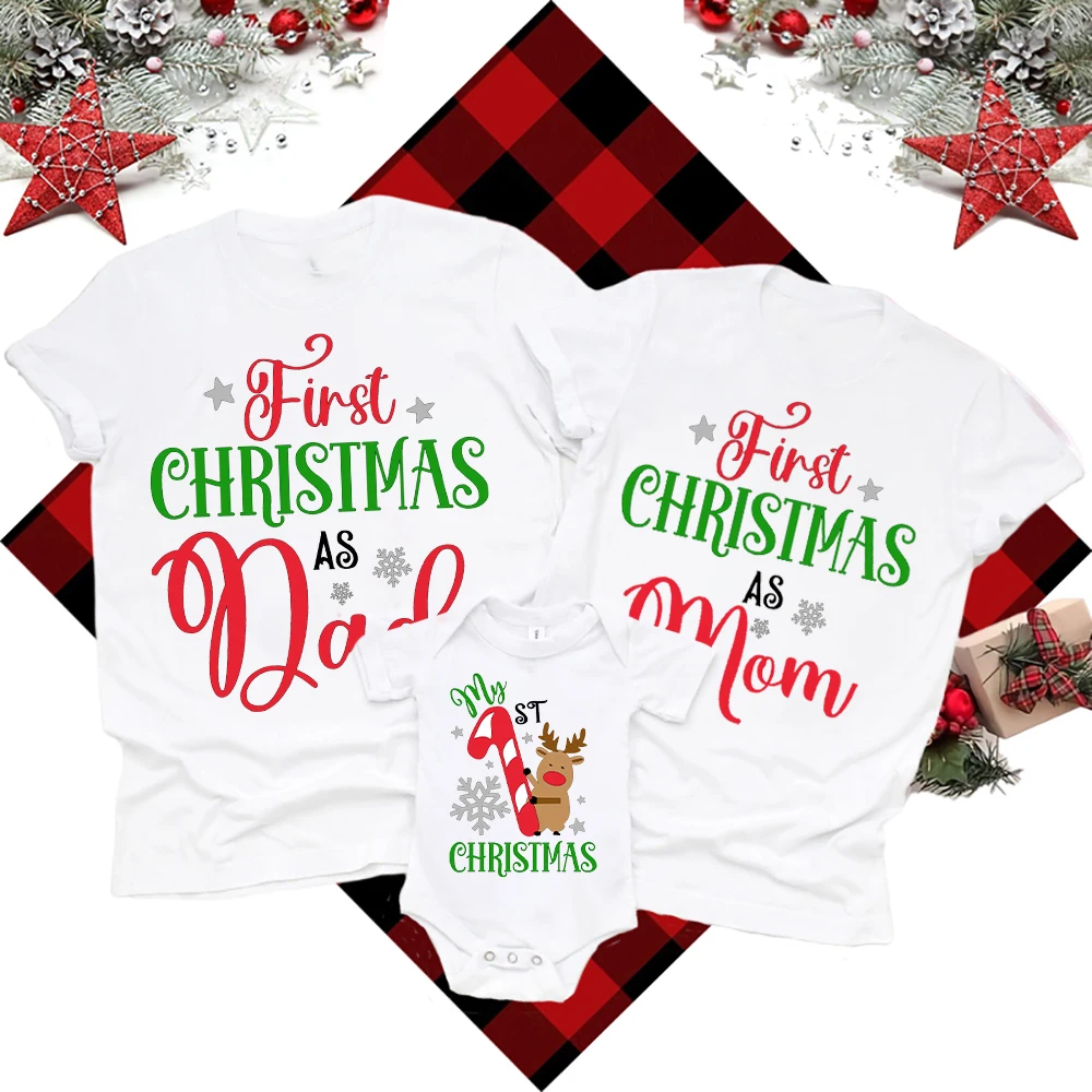 

Одинаковые наряды на первое Рождество для семьи, футболка для папы, мамы, детское боди, семейная одежда, рождественские детские рубашки, рождественский подарок, наряды