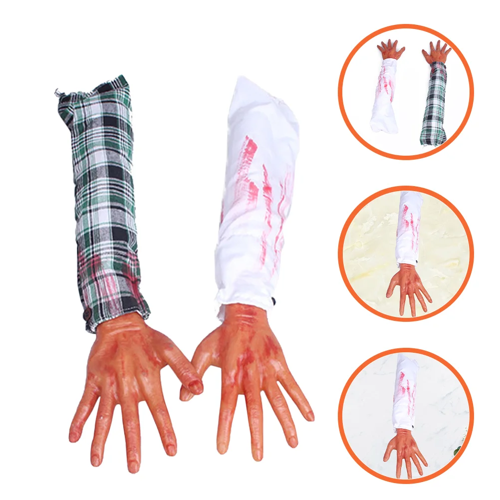 

2 Pcs Trick Props Prosthetic Hand Fake Toys Hallowen Ornament Halloween Body Broken Hands Latex Simulated