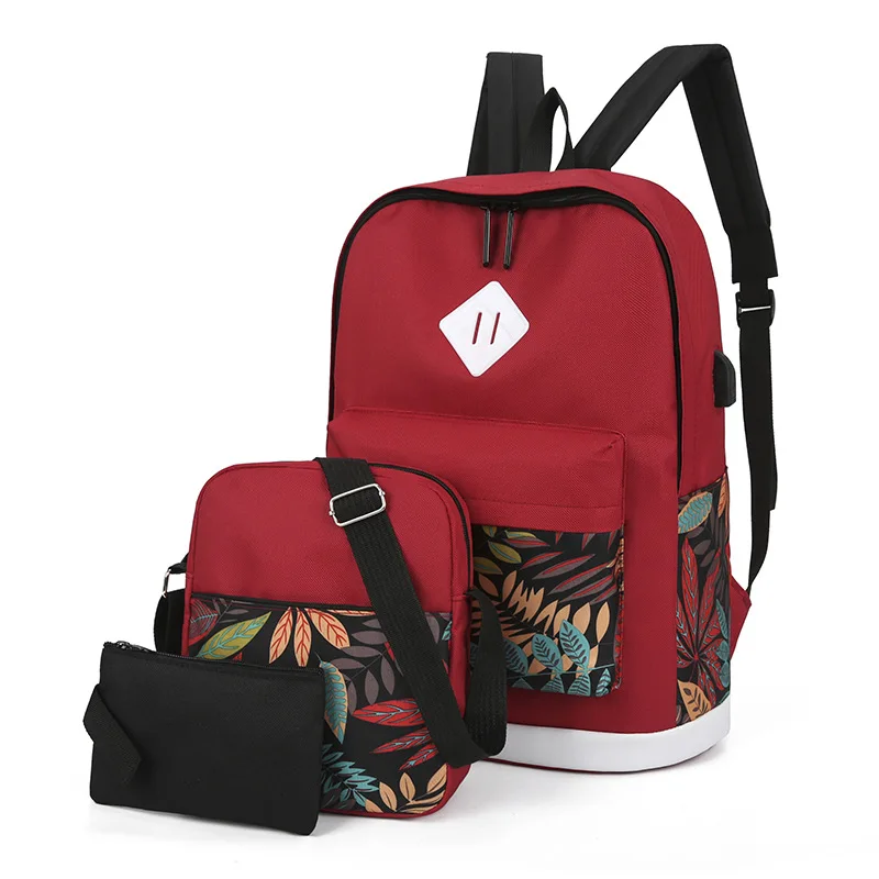 

Fashion retro Printed Backpack 3pcs Set Boys Girls USB Charging Bookbag Mochila Teenager Kids Travel Casual schoolbag Gift
