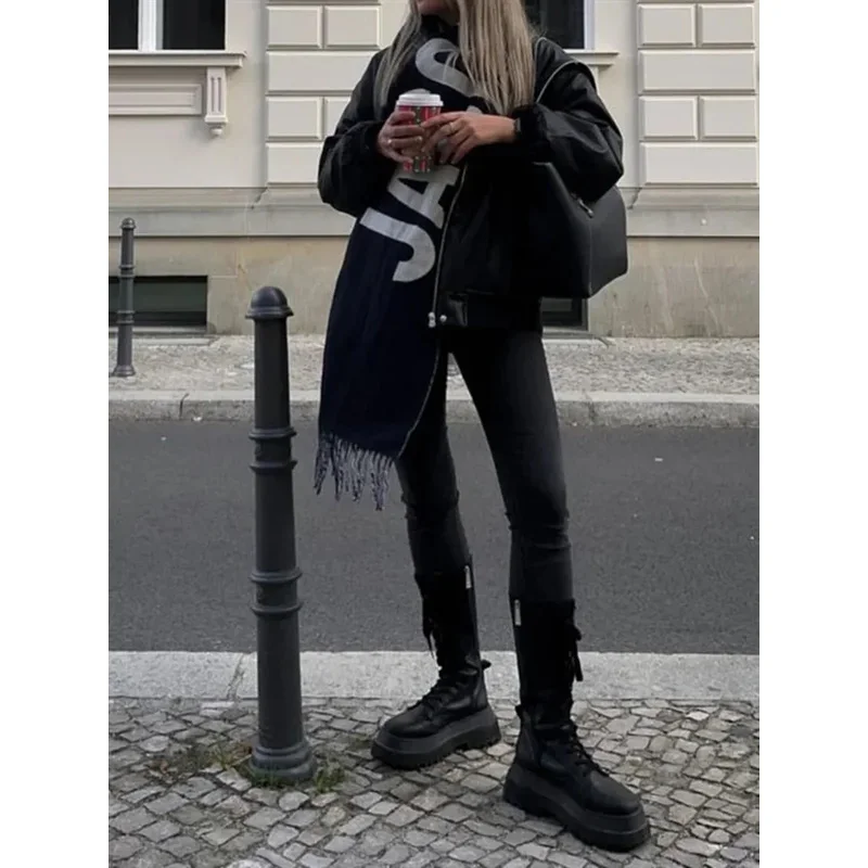 Шарф унисекс с надписью жаккардовая шерстяная теплая Модная шаль бахромой