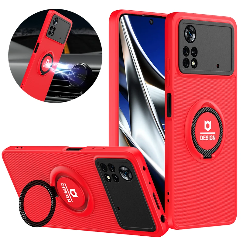 

For Xiaomi Poco X4 Pro 5G Case Car Magnetic Ring Stand Phone Case For Mi PocoPhone Pocco PocoX4 X4Pro X 4 4X Pro Soft Back Cover