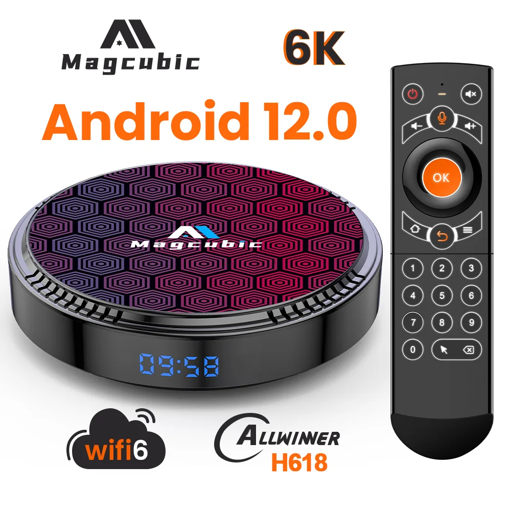 Magcubic Android 12 Allwinner h618 TV Box Dual WiFi Wifi6 100M LAN 8k 6k 3D BT5.0 OTA 32G 64G 128G Media Player Set Top on - Медиаплеер Magcubic Android 12 Allwinner h618 TV Box с двойным WiFi Wifi6, 100M LAN, 8k 6k 3D, BT5.0 OTA, 32G 64G 128G, установлен