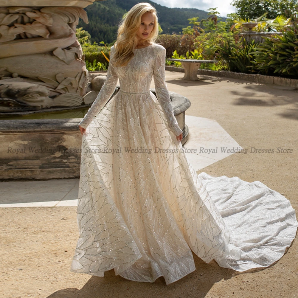 

High Quality A Line Wedding Dresses Print Draped Flowers Lace Paillette Applique Open Beck 2022 Floor Length Gowns Robe De Ma