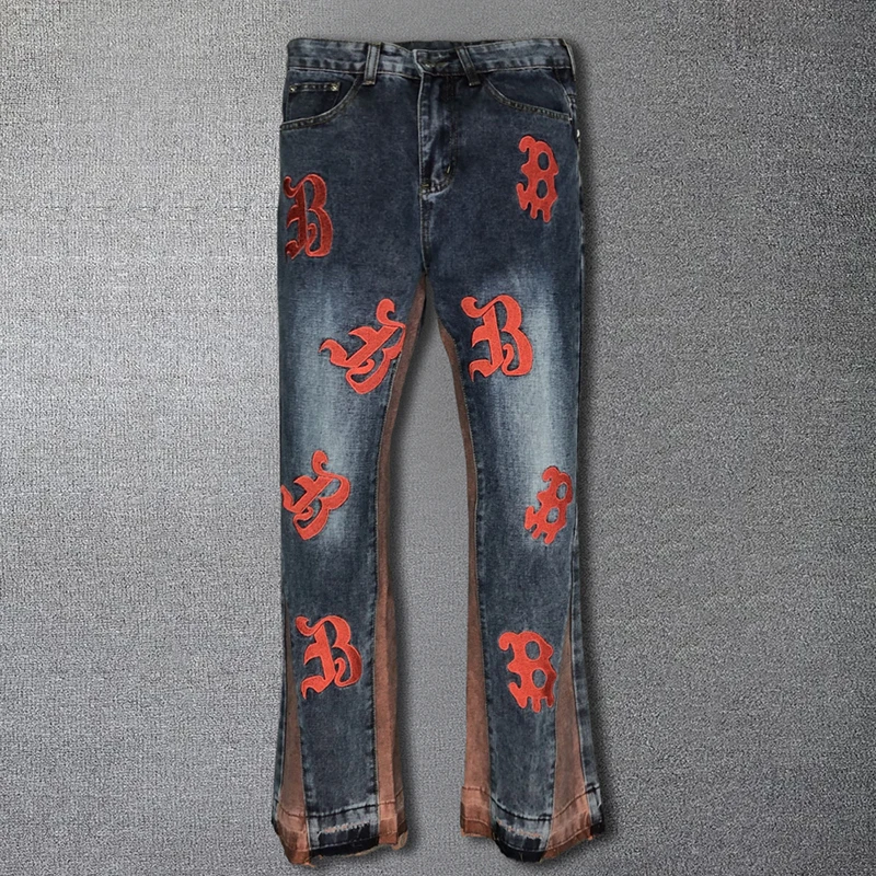 Мужские облегающие мотоциклетные брюки расклешенные джинсовые