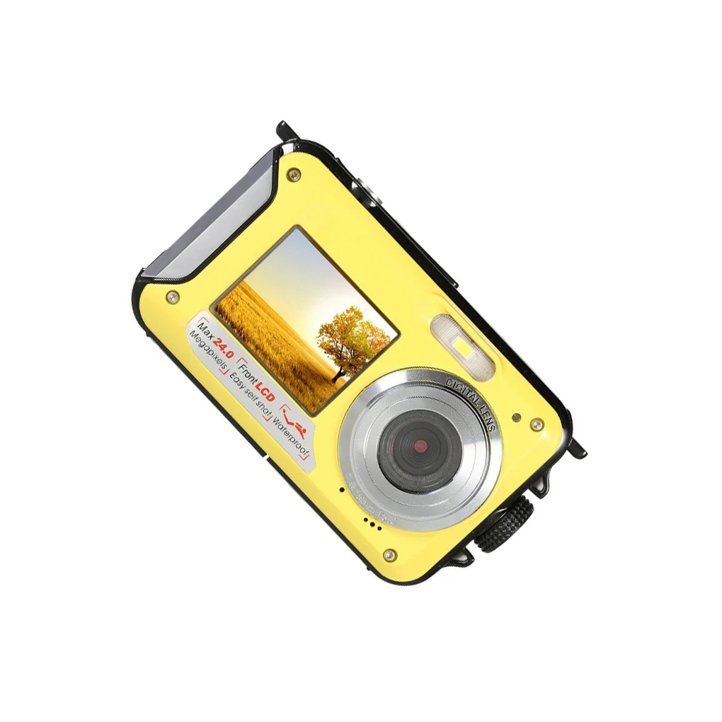

Digital Camera Waterproof 1080P Dual Screen Camcorder 24MP 16X Anti-shake 2.7 Inch with Carry Bag Underwater UK/Yellow