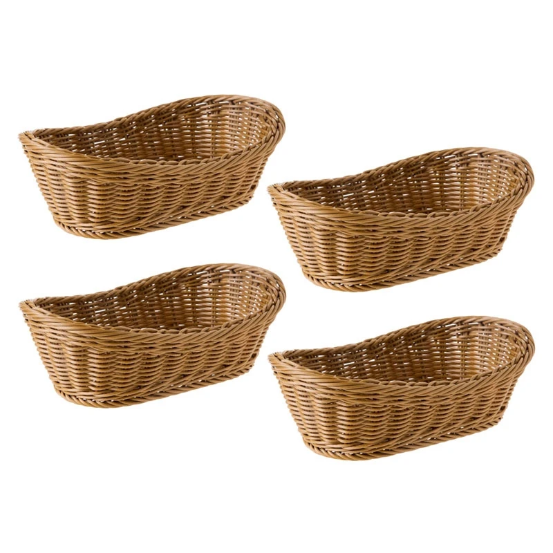

4X Oval Wicker Woven Bread Basket, 10.2Inch Storage Basket For Food Fruit Cosmetic Storage Tabletop And Bathroom