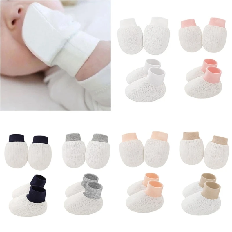 

57EE Baby Mittens and Socks Set Anti-Scratch Gloves Boy Girl 0M-6M Cloth Accessories