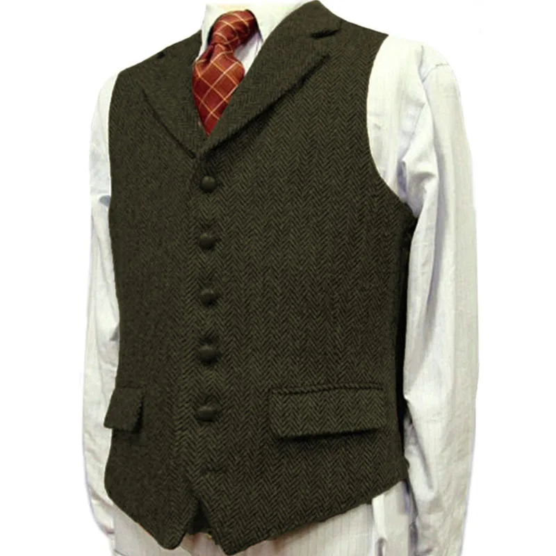 

Men's Suit Vest U-neck Black Herringbone Waistcoat Jacket Silm Fit Casual Formal Men For Wedding