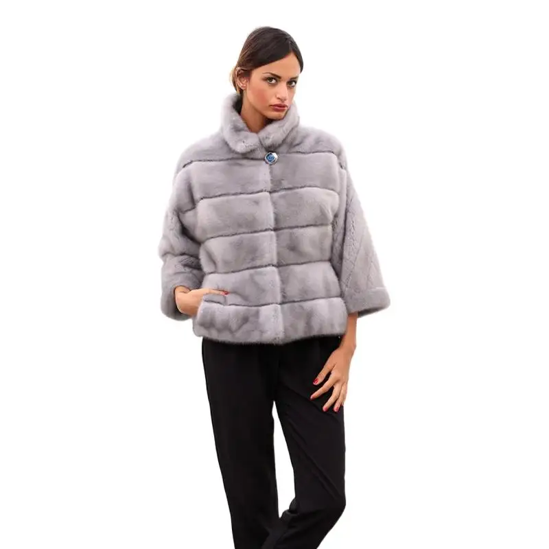 Luxurious Sapphire Mink Fur Coats Fashion Real Fur Zipper Suit Lapel Slim Ladies Overcoat Outer Garments Collar Outer Clothing