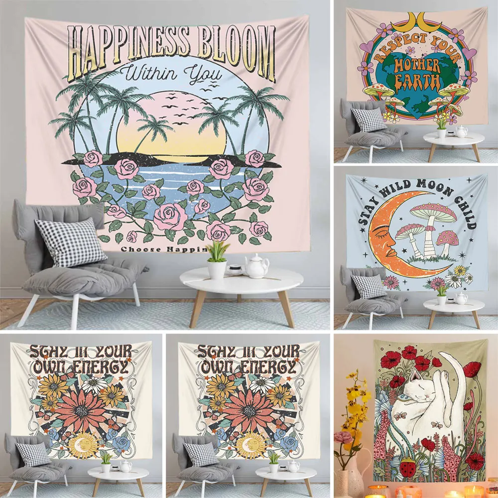 

Rose Beach Fresh Style Room Decorations Suitable For All Seasons Tapestries Hippie New Style Bedroom Decor Microfiber