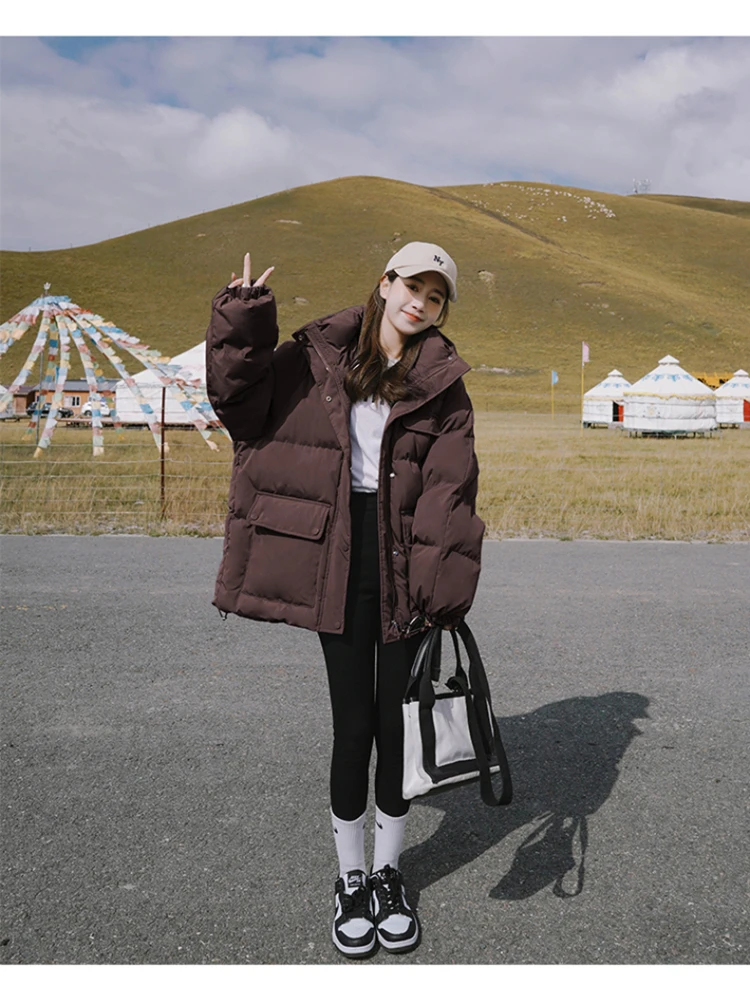 Winter Jacket Sustans Women Parkas 2022 New Snowsuit Fashion Korean Loose Long Sleeves Hooded Coats Large Size Bread Clothes