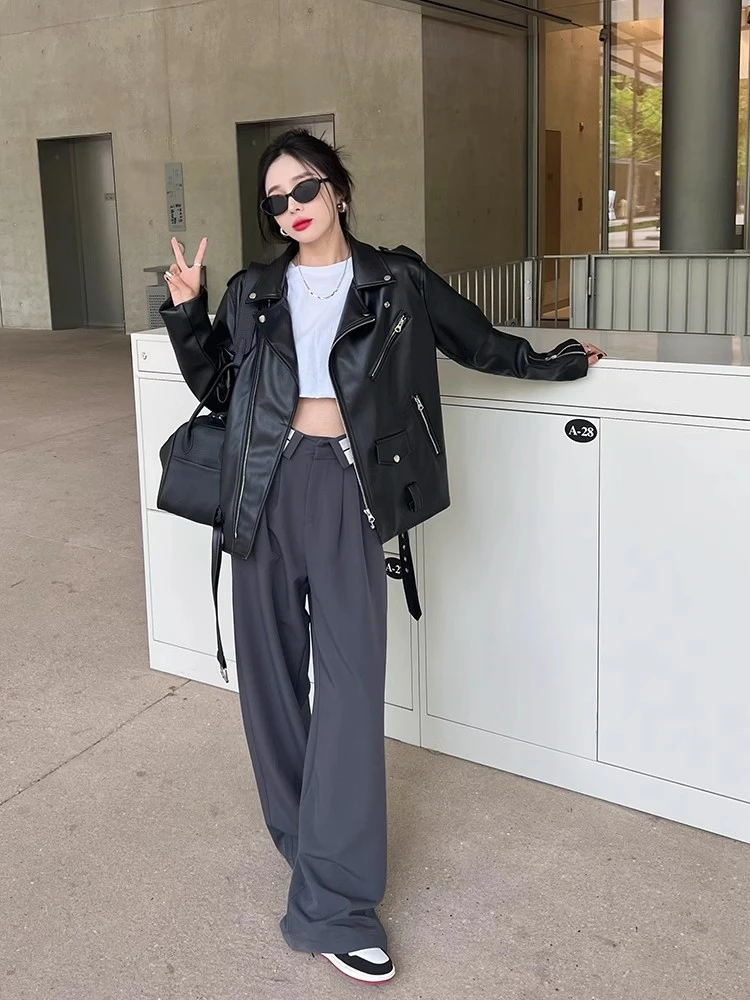 Осеннее Ins Street крутое кожаное пальто верхняя одежда женская свободная куртка