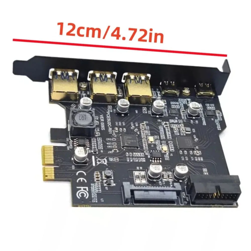 Фото USB-карта расширения USB 3.2 Gen1 5Gbps с 2 портами USB-C, 3 портами USB-A и 19-контактным внутренним разъемом для настольных компьютеров №4