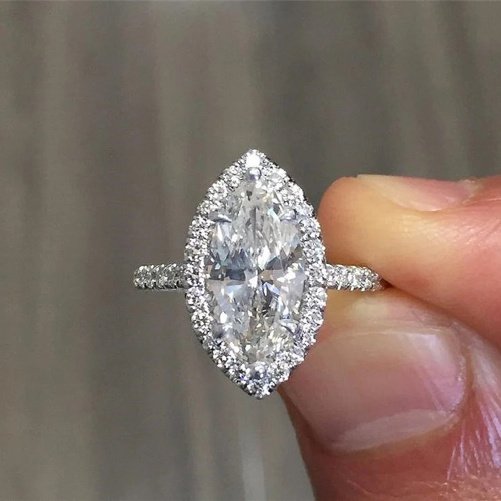 

Huitan Classic Marquise Women Wedding Ring Jewelry Shine Micro Paved Zircon Stone Silver Color Bridal Ring Girl Engagement Rings