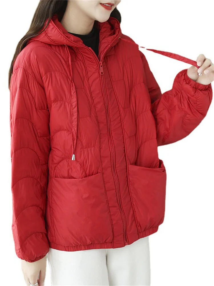 

Hooded Lightweight Down Jacket Women's Short 2023 Winter New 90% White Duck Down Solid Color Parkas Coat Feminina