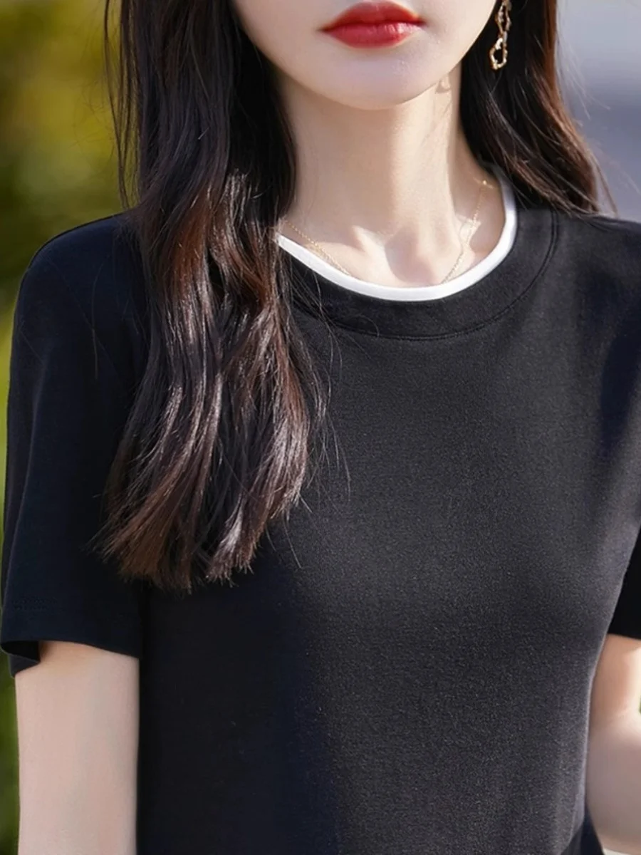 Элегантная футболка с короткими рукавами женская летняя 2024 новый базовый топ