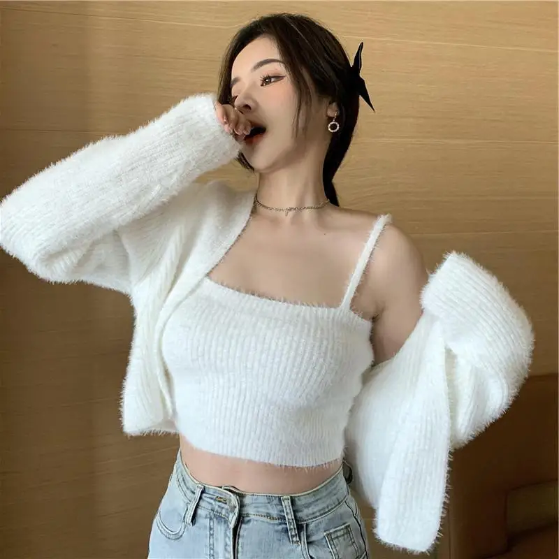 

Cardigan spring jacket women's knitted camisole women's sweet all-match soft and waxy sweater short tops women's trend