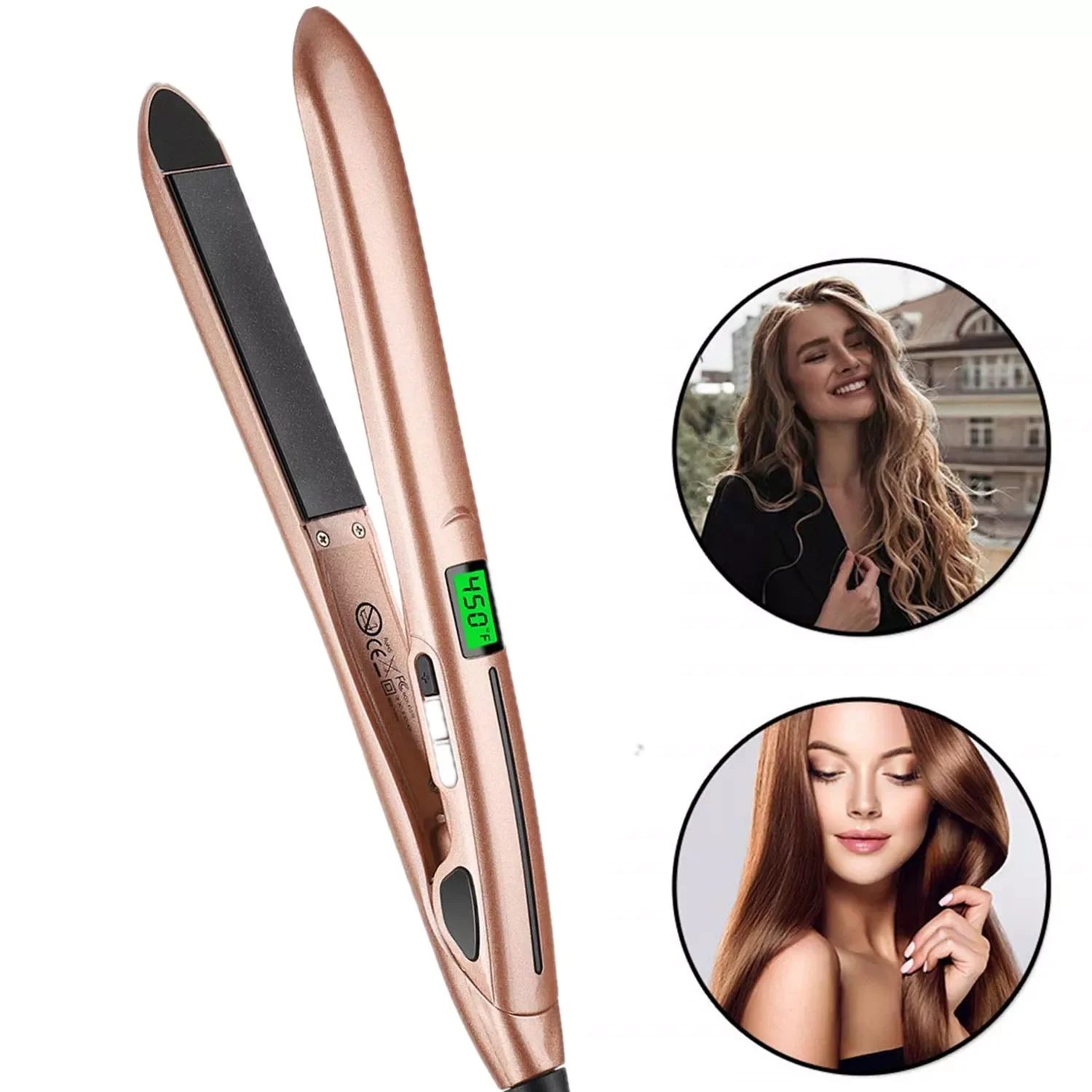 

NEW2023 Professional Hair Straightener 2 In 1 Flat Iron Straightening Curling Iron LCD Hair Curler Ceramic Hair Crimper Styling