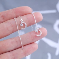 trendy handmade moon star long tassel earrings shiny box chain earrings for women girl fashion jewelry holiday birthday gift