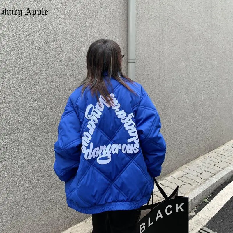 Woman Fashion Jackets For Women 2022 Rhomboid Pattern Warm Thick Streetwear Loose Zippers Pockets Casual Coats Female Clothing