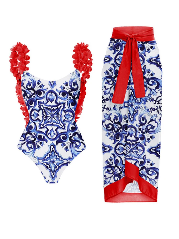 Backless Swimsuits Women's 2023 Tummy Control Covering Belly 1 Piece Swimsuit Luxury Chiffon Beach Skirt for Hot Spring Vacation