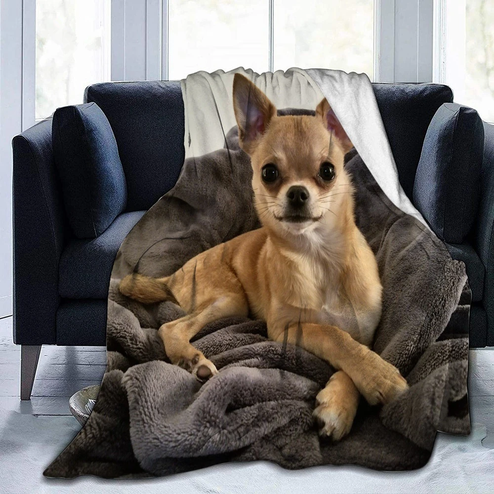 

Cute Chihuahua Dog Flannel Blanket Bedspread for Bedroom Bedding Decor Multiple Sizes Fluffy Plush Soft Sofa Bed Throw Blanket