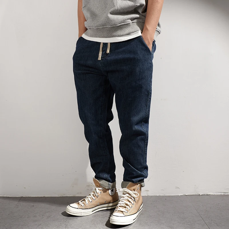 Jeans men's four seasons universal American retro fit straight slim elastic Leggings