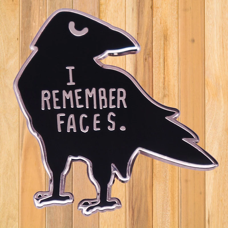 A1543 Crows Remembering Faces Raven Enamel Pin Black Bird Brooch Badge Clothes Hat Backpack Decoration Jewelry Accessories