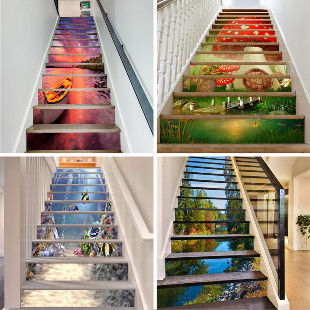 

Dusk Scenery Lake Water Staircase Sticker For Floor Steps Decorative House Jungle Sea Stairs Wallpaper Self-adhesive Wall Decals