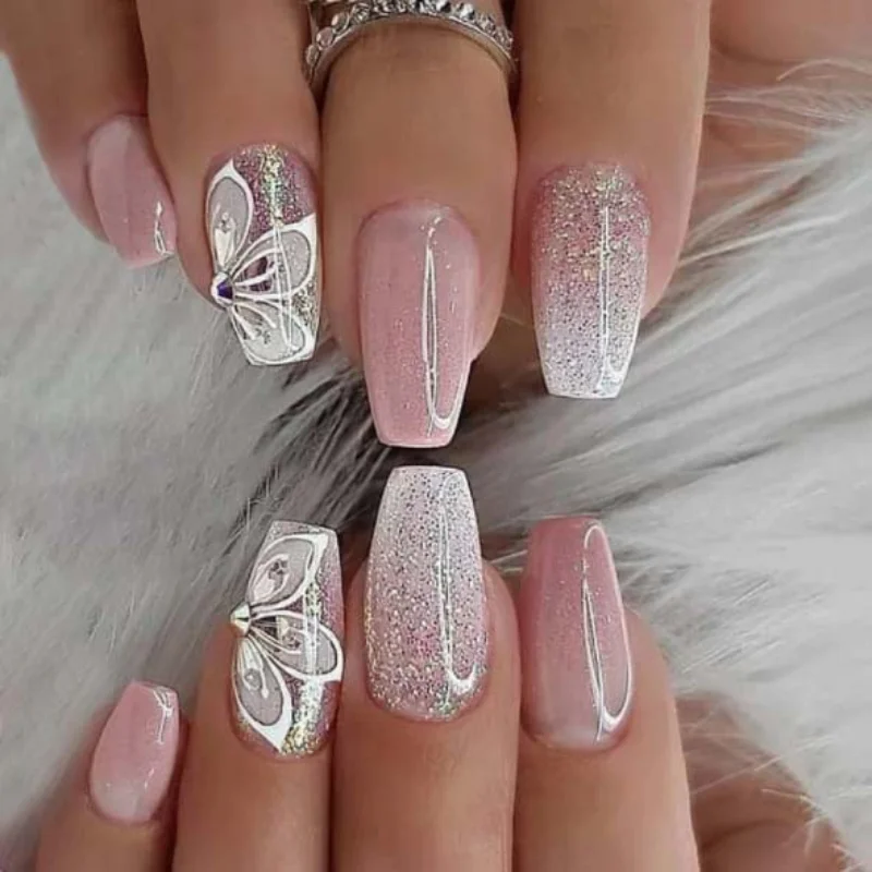 

Набор накладных ногтей розового цвета, 24 шт., акриловые желейные ногти, накладные ногти с дизайном, гроб с клеевым наконечником