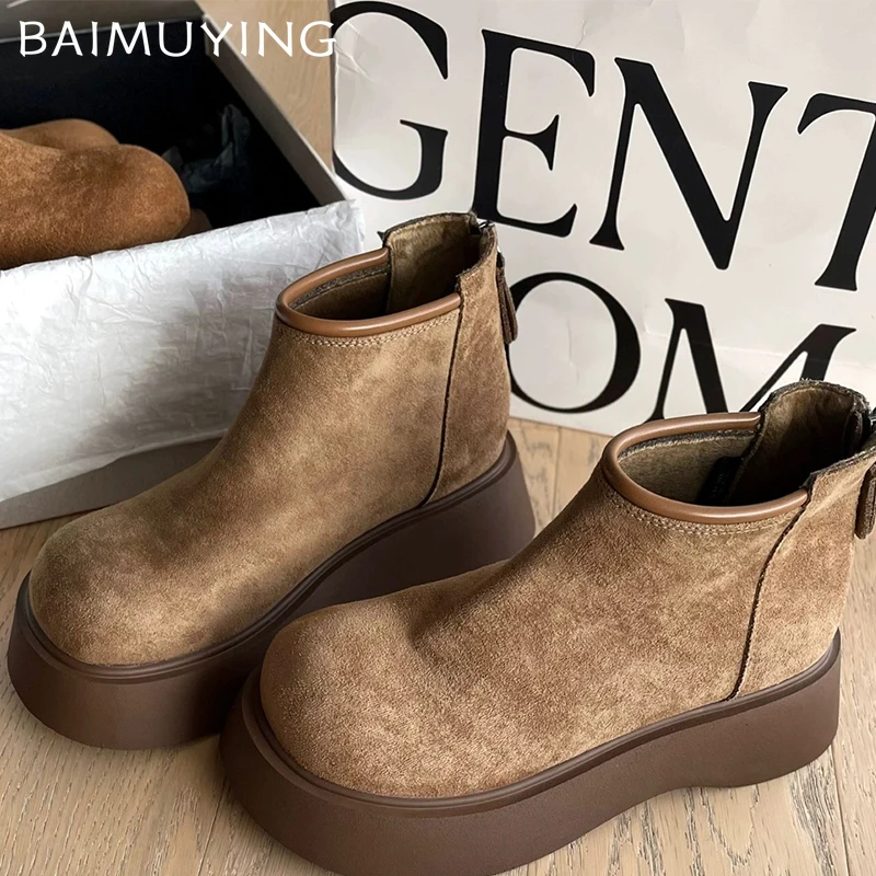 Замшевые женские ботильоны на платформе модная повседневная обувь плоской