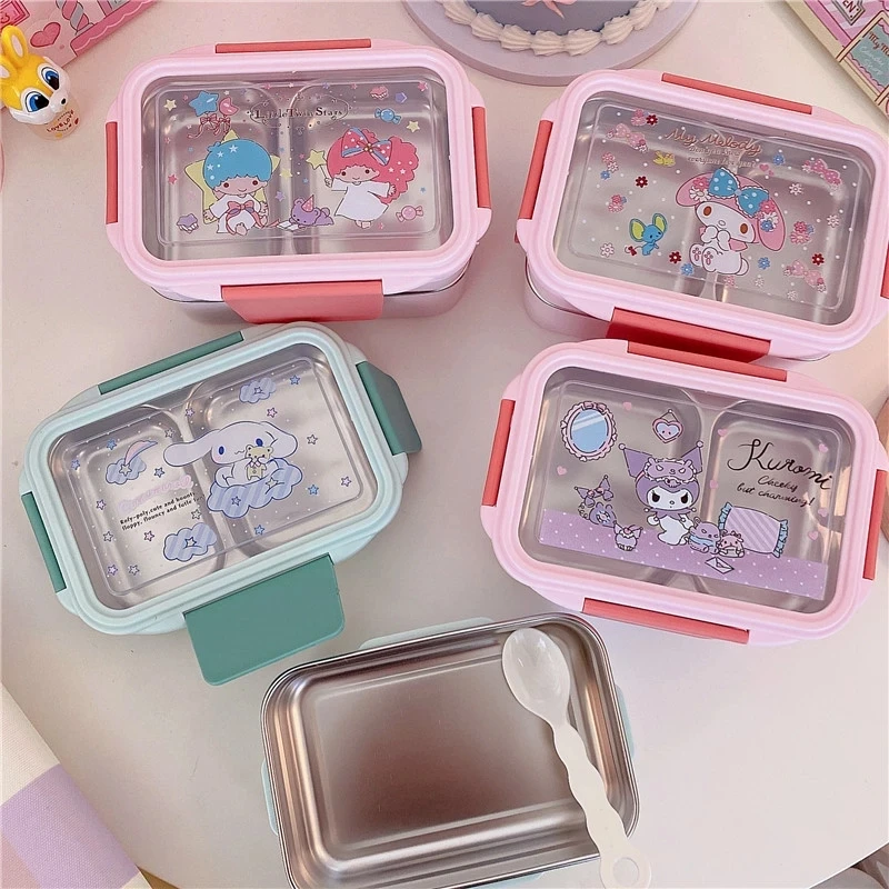 Sanrioed Stainless Steel Insulated Lunch Box Cartoon Hello Kitty Melody Multi-Layer Bento Box Tableware Food Storage Container