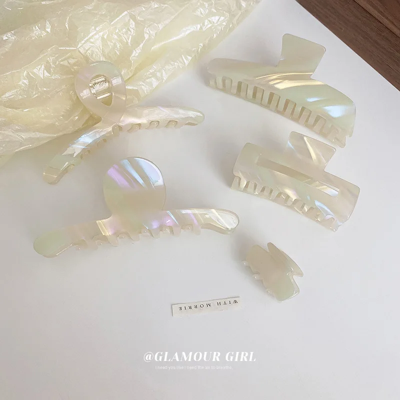 

Minar Korea Multiple Rainbow AB Color Acrylic Hair Claws for Women Cross Geometric Shark Clips Party Casual Hair Accessories