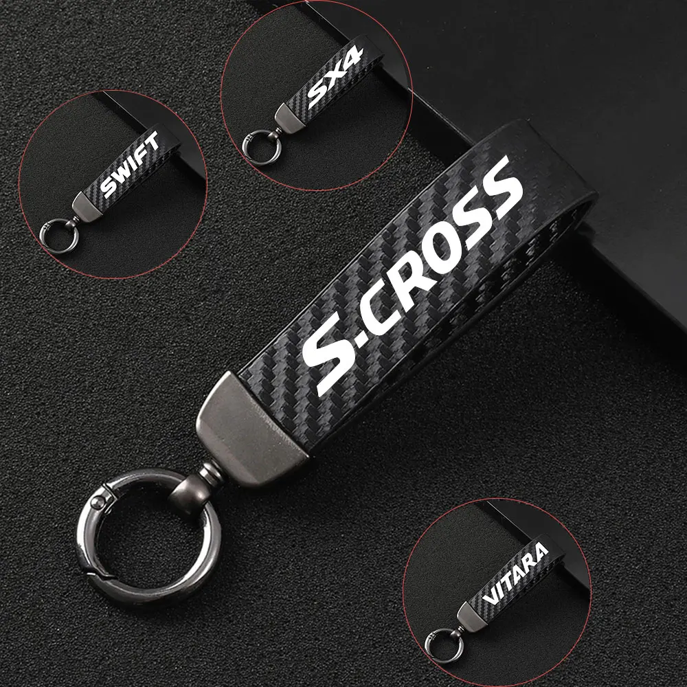 

For Suzuki S-Cross Spacia Swift SX4 Vitara Fashion Car KeyChain Carbon Fiber Style Key Rings Holder Bag Auto Accessories