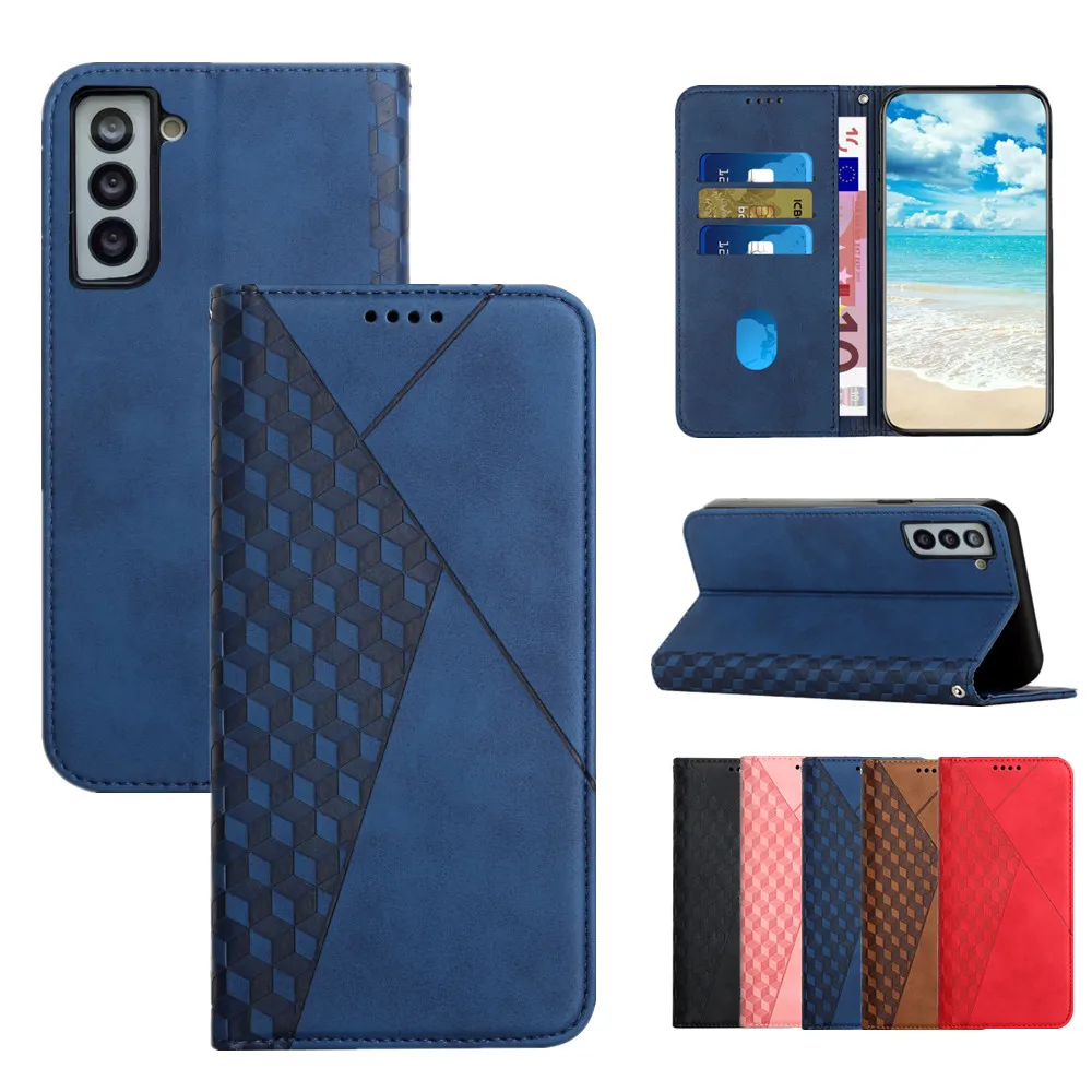 

S22 Ultra Leather Phone Cases for Samsung Galaxy S20 S21 FE A52 A72 A42 A12 A32 A22 5G A51 A71 4G A21S A02 Rhombus Wallet Cover