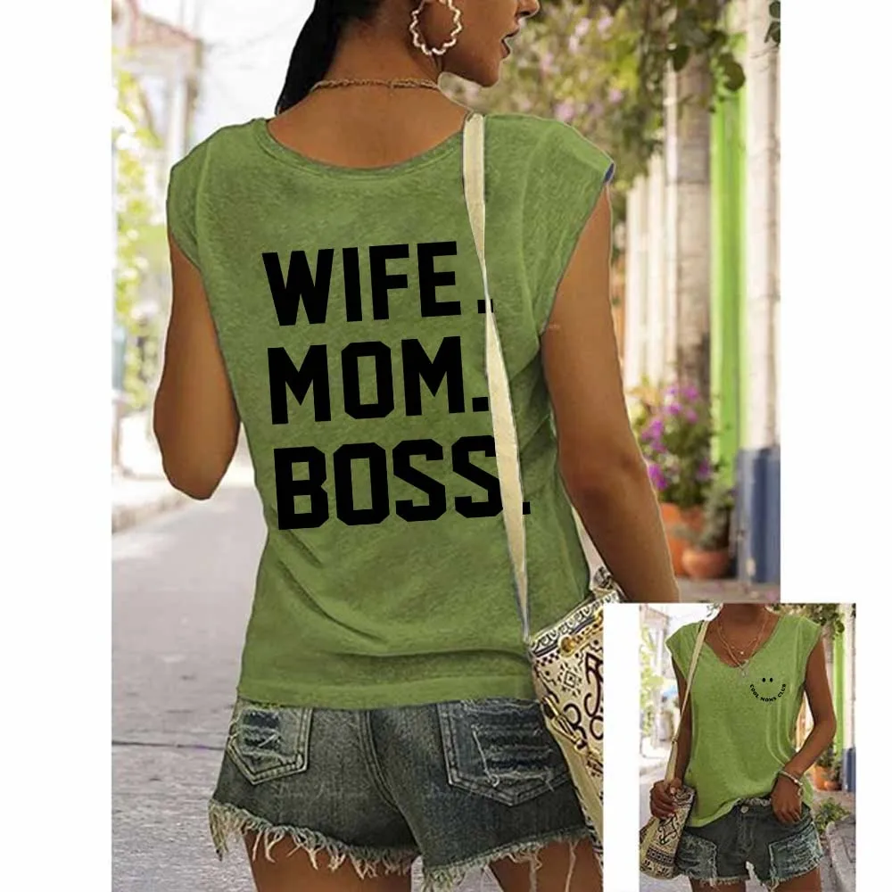 

Rheaclots Women's Cool Moms Club, Wife, Mom, Boss Printed Casual V-Neck Tank Top