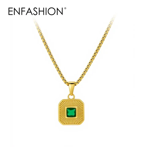 ENFASHION Винтажное квадратное зелёное ожерелье