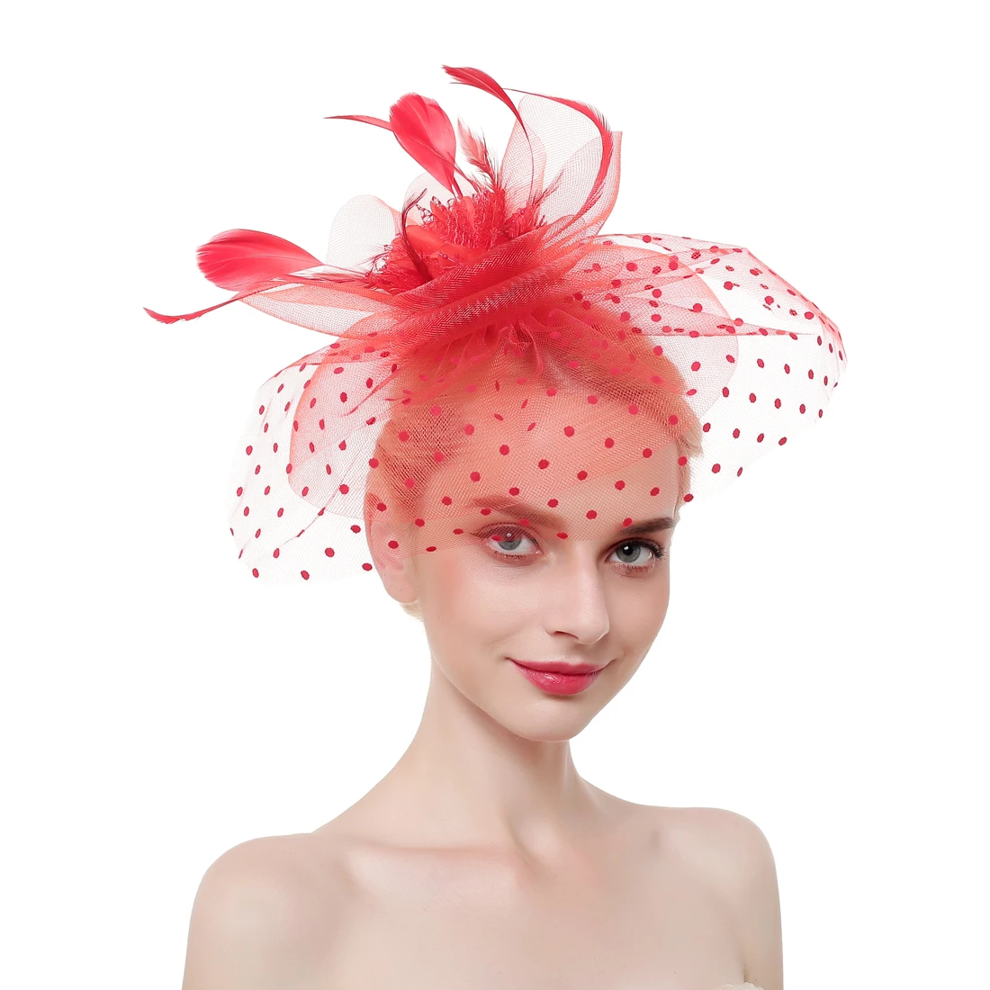 

1x Bridal Tiara Flower Feather Veil Top Hat Hair Accessories Wedding Ladies Festival Race Royal Jockey Club Party Tiara