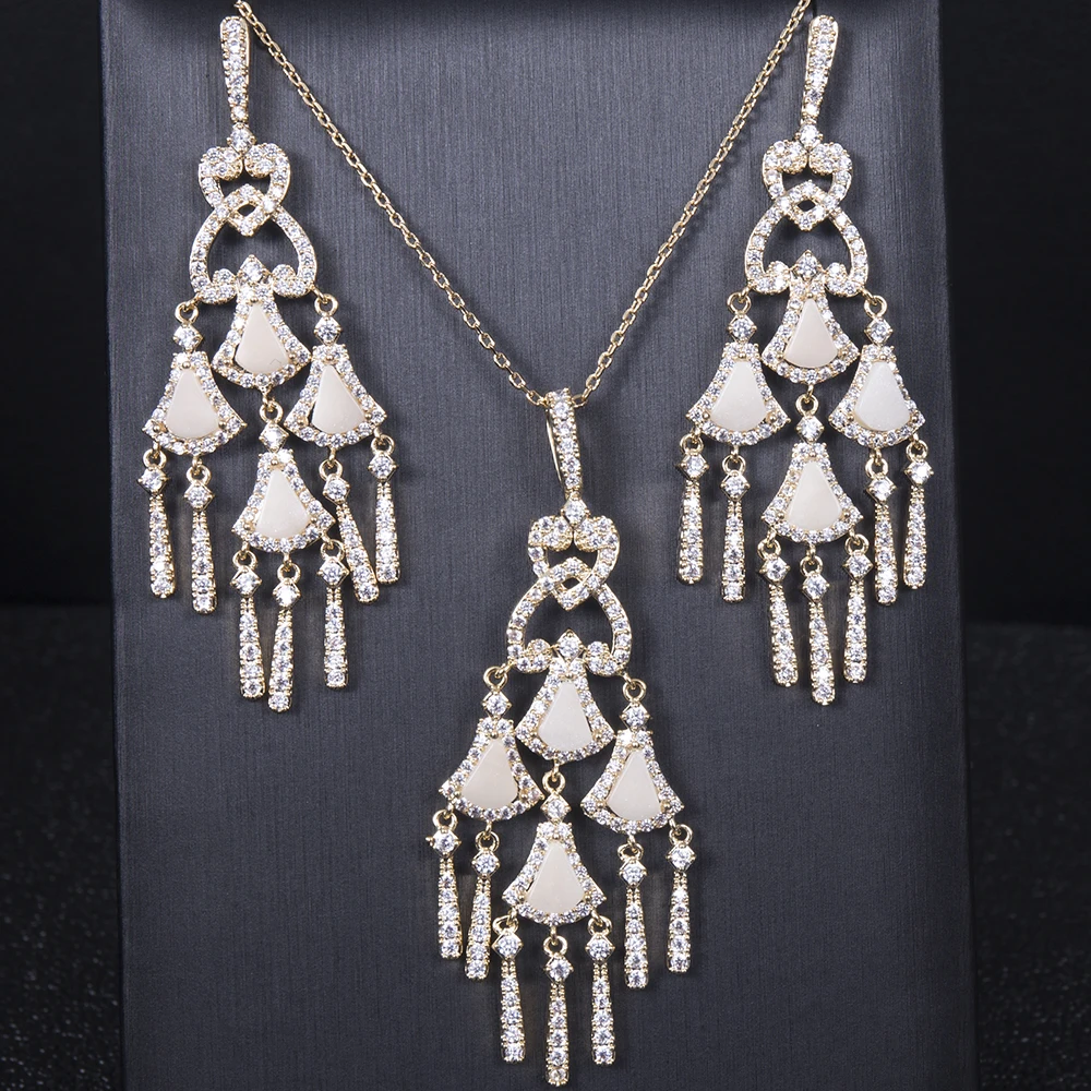 

Модное ожерелье с кисточками в форме сердца, серьги, 2 шт., женское Ювелирное Украшение для невесты Дубая D1512