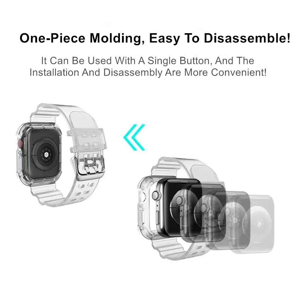 Прозрачный ремешок и чехол для Apple Watch Series 7 6 5 4 3 2 1 SE ТПУ прозрачный браслет iWatch 45