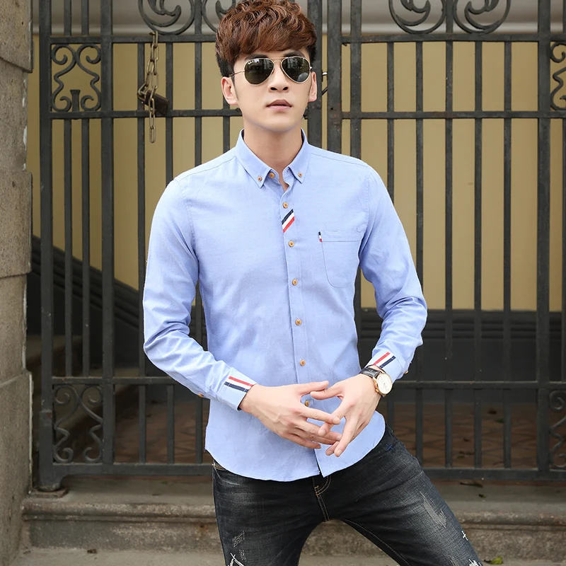 Summer 2022 Fashion Business Men's Oxford Spinning Red White Blue Ribbon Striped Solid Shirt Korean Trendy Shirt Casual Shirts