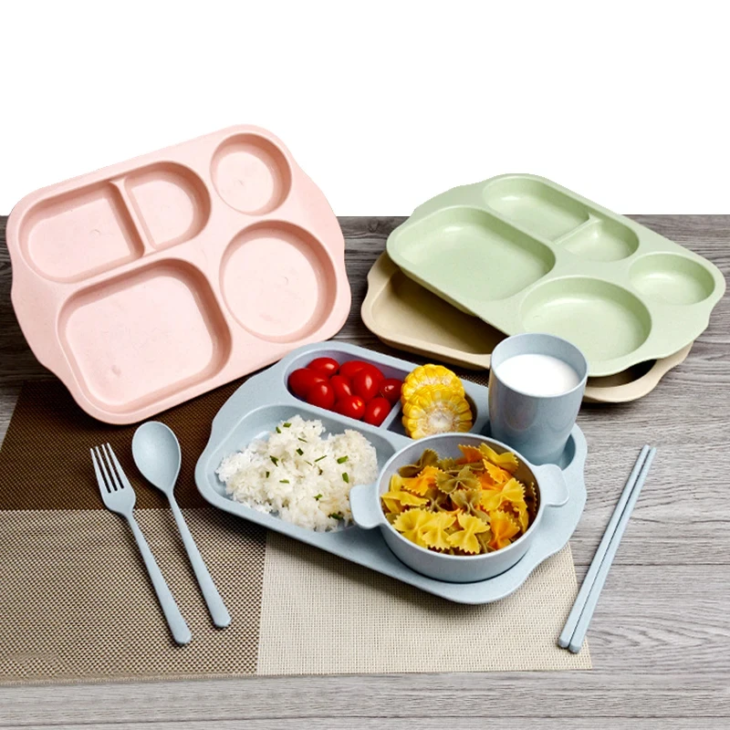 

6Pcs/ Set Children Baby Tableware Set Cartoon Plates Kid Dishes Children Dinnerware Anti-hot Training Food Bowl Spoon Fork