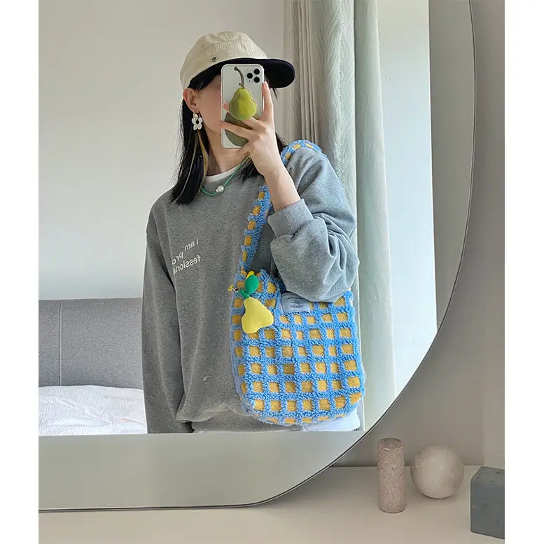 Korean Sweer Women Bag 2022 Spring Tote Bag Casual Handbags Solid Zipper Soft Shoulder Bag Girls Bag Handbag